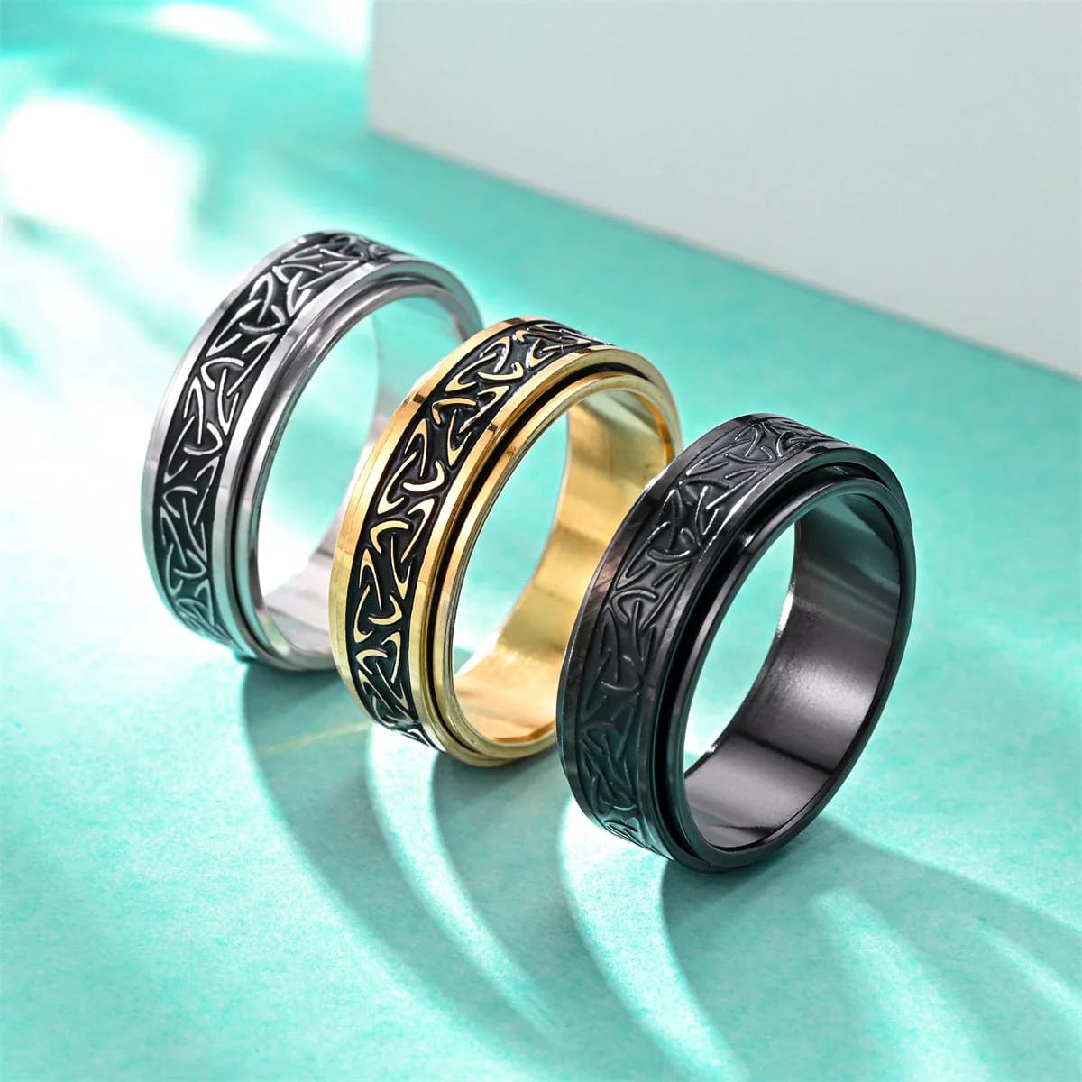 Viking Script Fidget Spinner Anelli Per Gli Uomini Anti Ansia Preoccupazioni Sollievo dallo stress Anti stress Anello rotante Dito Anillo Antiestres