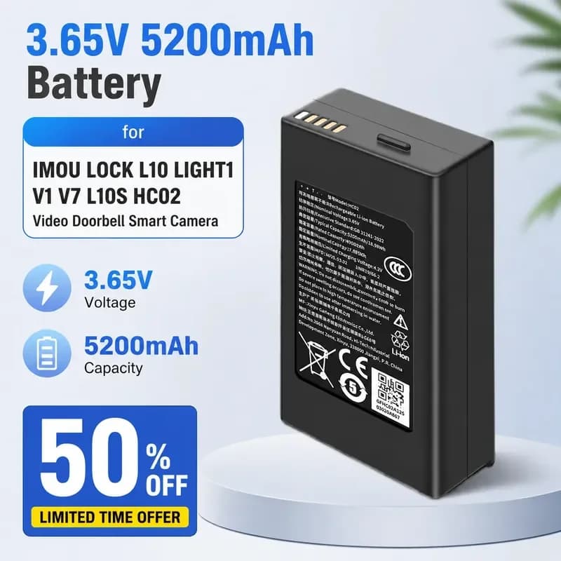 Batteria 3.65V 5200mAh per Videocitofono Intelligente IMOU LOCK L10 LIGHT1 V1 V7 L10S HC02