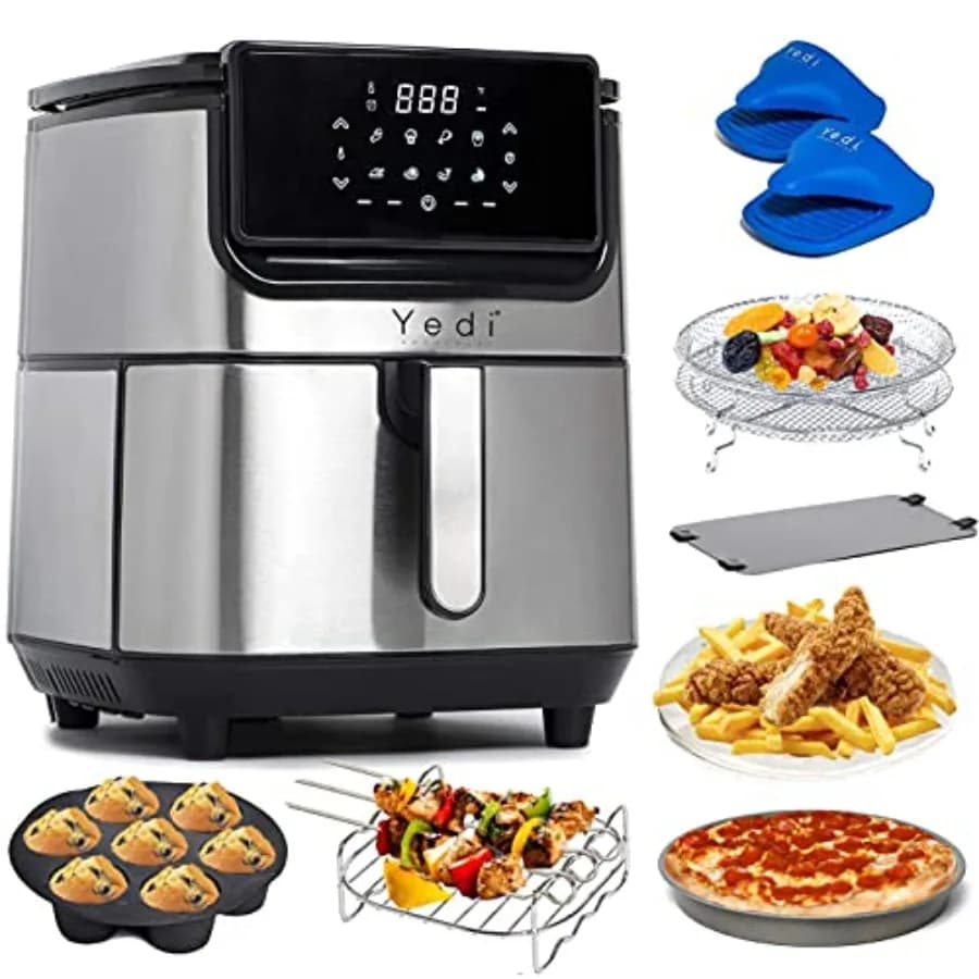 Friggitrice ad aria con finitura in acciaio inossidabile da 6,8 litri con cestello da cucina in ceramica per una cucina sana in casa include un kit di accessori deluxe e