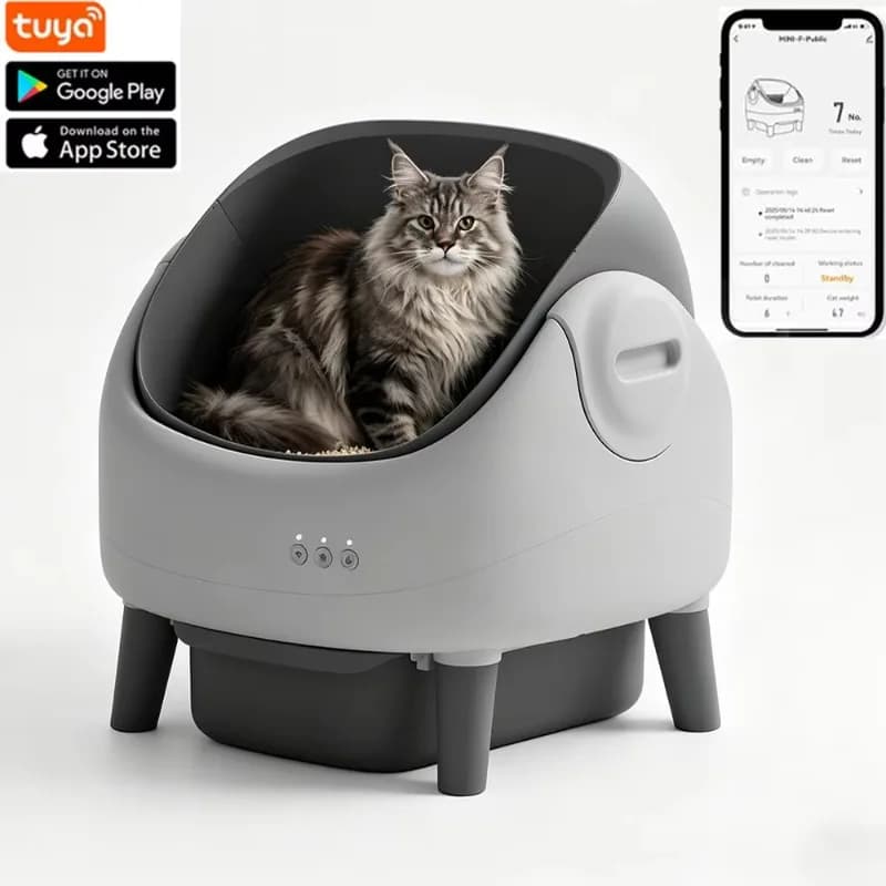 Automatic Large Capacity Intelligent Electric Plastic Eco-friendly 76L Open-Top Smart Robot Cat Litter Tray for Cats