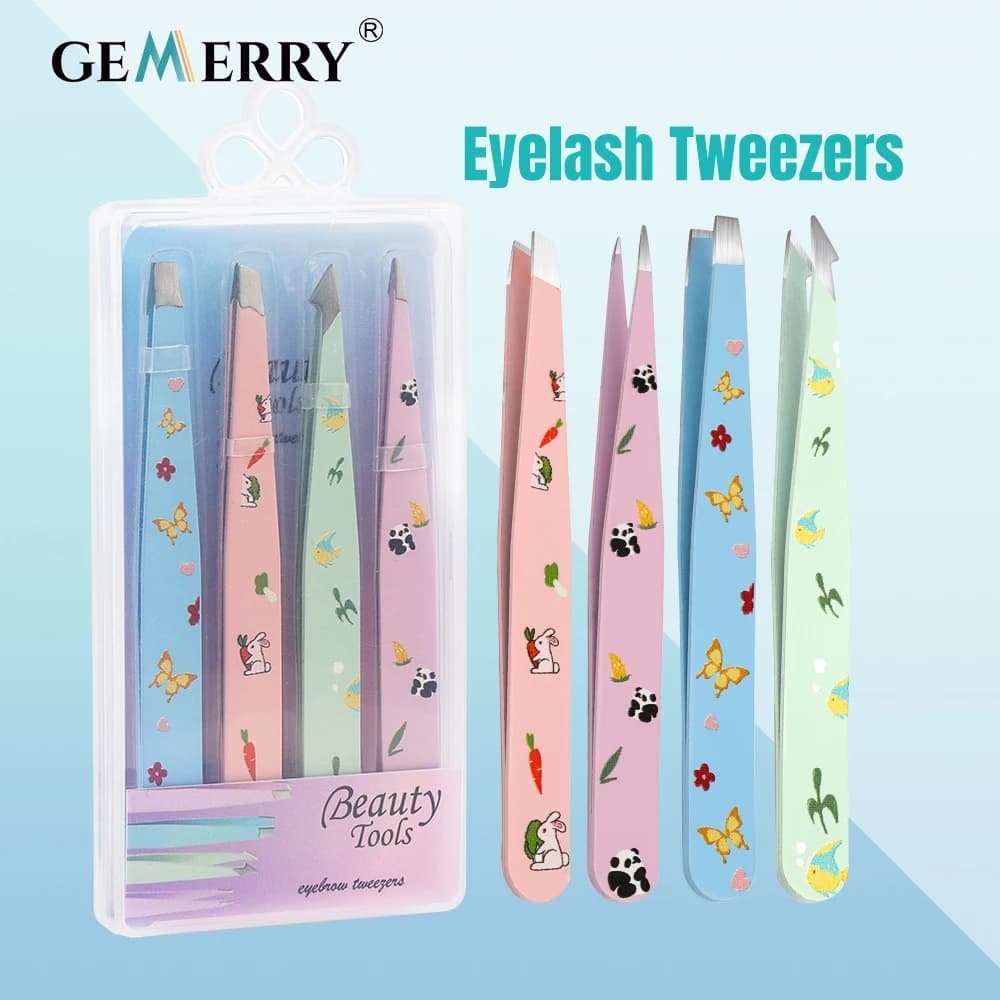 Gemerry Professionale Sopracciglio 4 Pezzi Pinzette In Acciaio Inox Clip di Depilazione Per Estensione Ciglia Pinzette Trucco Bellezza Coloful