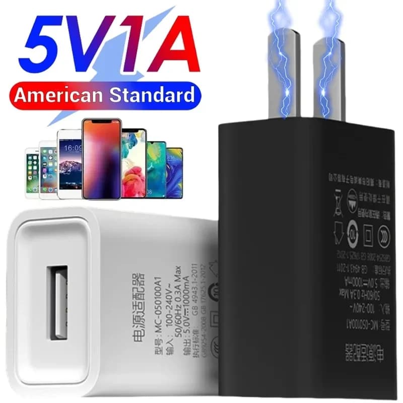 Adattatore da viaggio USB Spina di ricarica a uscita singola 5V 1A per iPhone Samsung Android Caricatore per telefono cellulare standard americano