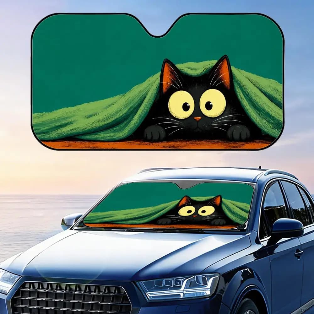 Modern Art Cat Peeking Sun Visor Car Front Windshield Sun Shade Foldable Reflective UV Protection Heat Insulation Cover
