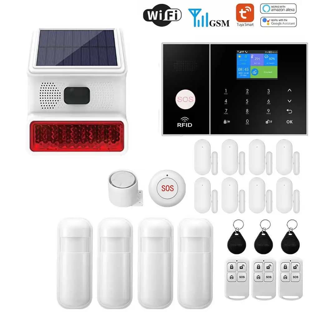 Sistema di allarme GSM Tuya Wifi 2GS Sistema di allarme di sicurezza 433MHZ Funziona con Alexa Home Antifurto Rilevatore di movimento Sensore di fumo per porte e finestre