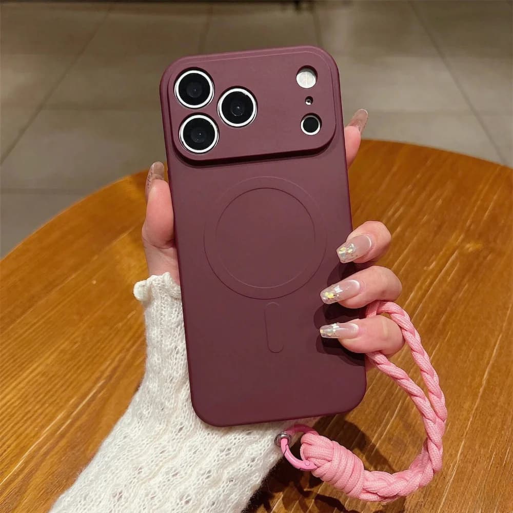 Fashion Candy Color Liquid Silicone For Magsafe Case for iPhone 18 Pro Max 14 15 16 17 Pro Portable Wrist Strap Shockproof Cover