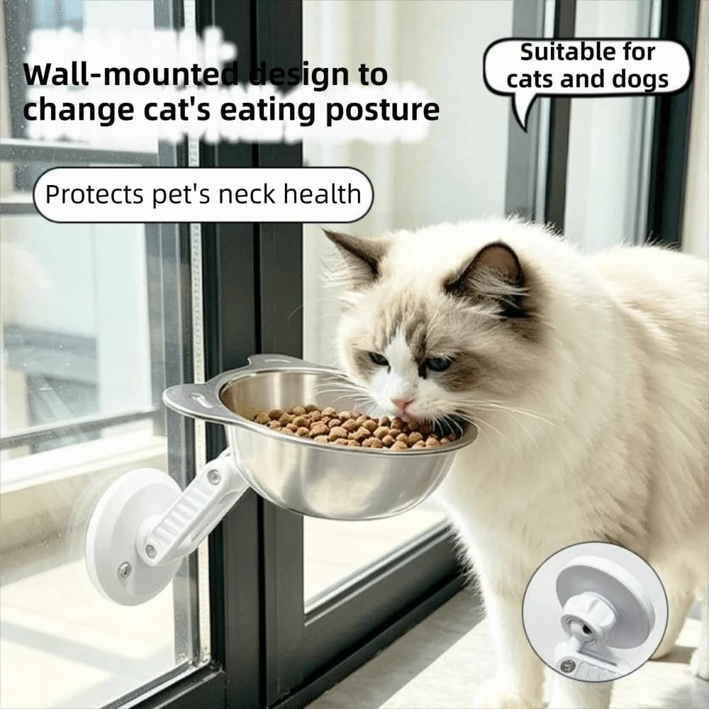Stainless Steel Magnetic Cat Bowl Space Saving No-Drill Dogs Water Bowl Height Adjustable Leak-Proof Cat Food Bowl Pet Feeding