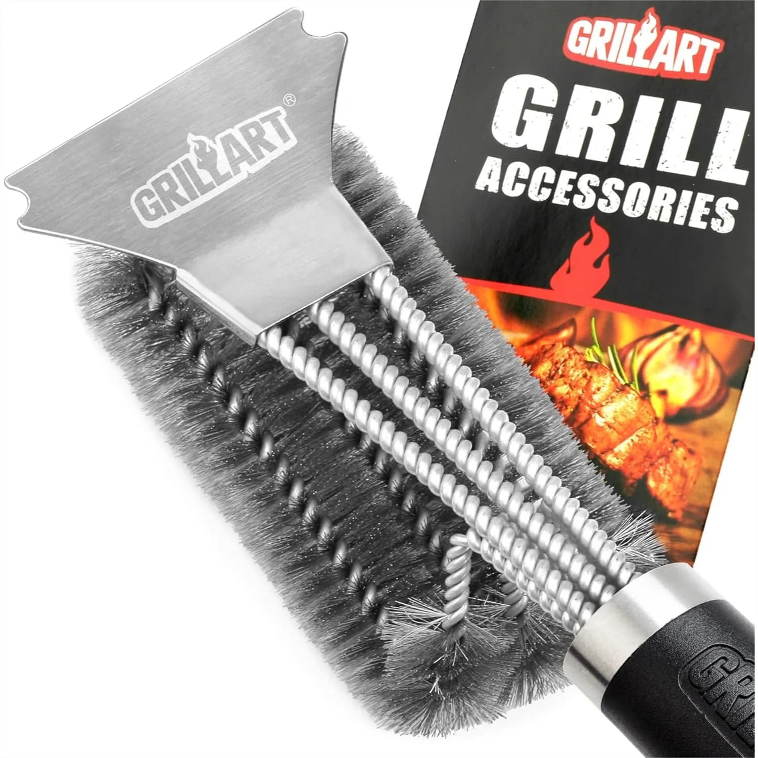 Spazzola e Raschietto per Barbecue, Spazzola per Pulizia BBQ in Acciaio Inox da 18 Pollici con Setole 3-in-1