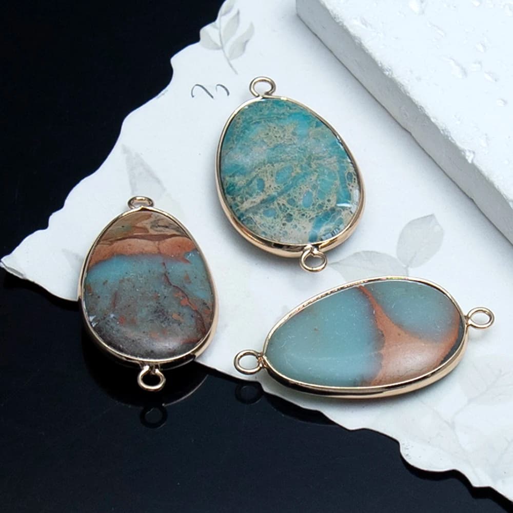 1PC Natural Stone Water Drop Shaped Blue Mountain Stone Double Hole Connector for DIY Necklace Bracelet Jewelry Making 21x40mm