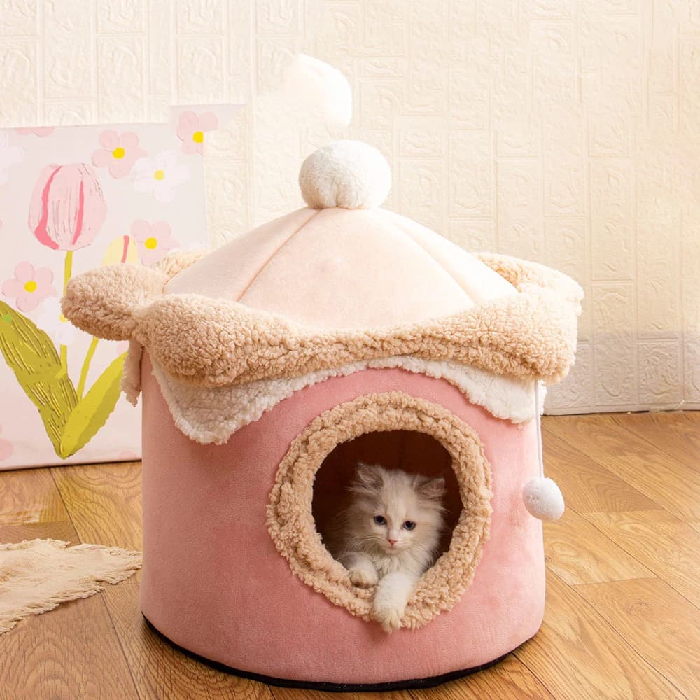 Pet Tent Cave Bed for Cats Small Dogs Self-Warming ice cream Cat Tent Bed Cat Hut Comfortable Pet Sleeping Bed