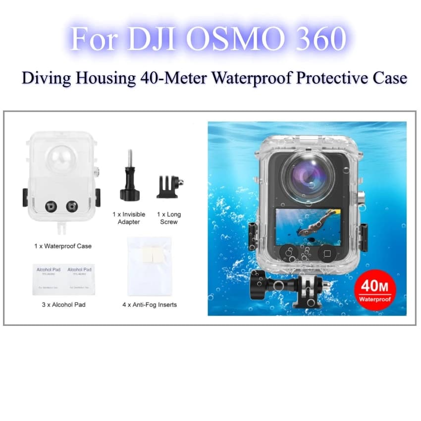 Protective Housing Waterproof 40 Meters for Action Camera Overview DJI OSMO 360, Transparent Diving Accessories