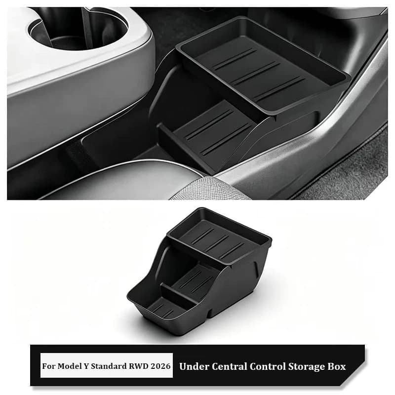 TPE Center Console Lower Storage Box Organizer Tray Container For Tesla Model Y Standard RWD 2026 Car Interior Accessories