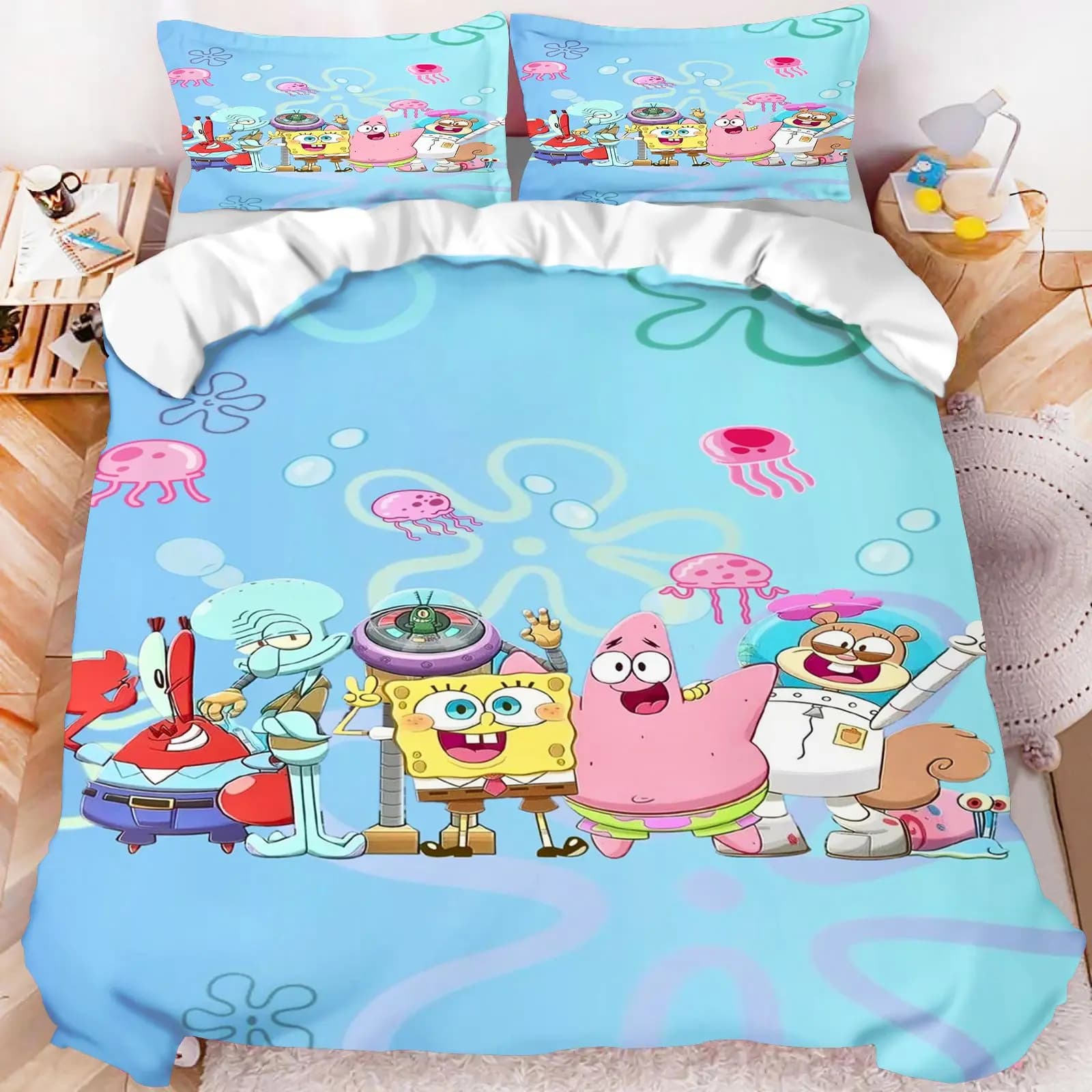 SpongeBob SquarePants All Characters Bedding Set Duvet Cover + Pillowcase Soft Cartoon Bed Linen For Children Bedroom Decor