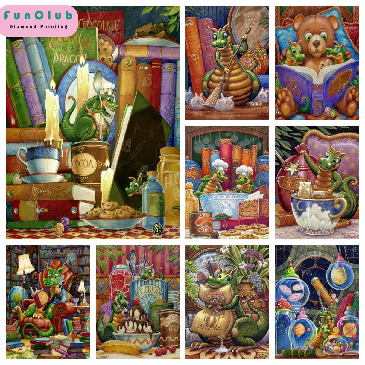 Simpatico animale piccolo drago 5D pittura diamante fai da te libri di lettura di Randal Spangler punto croce mosaico decorazioni per la casa regali creativi
