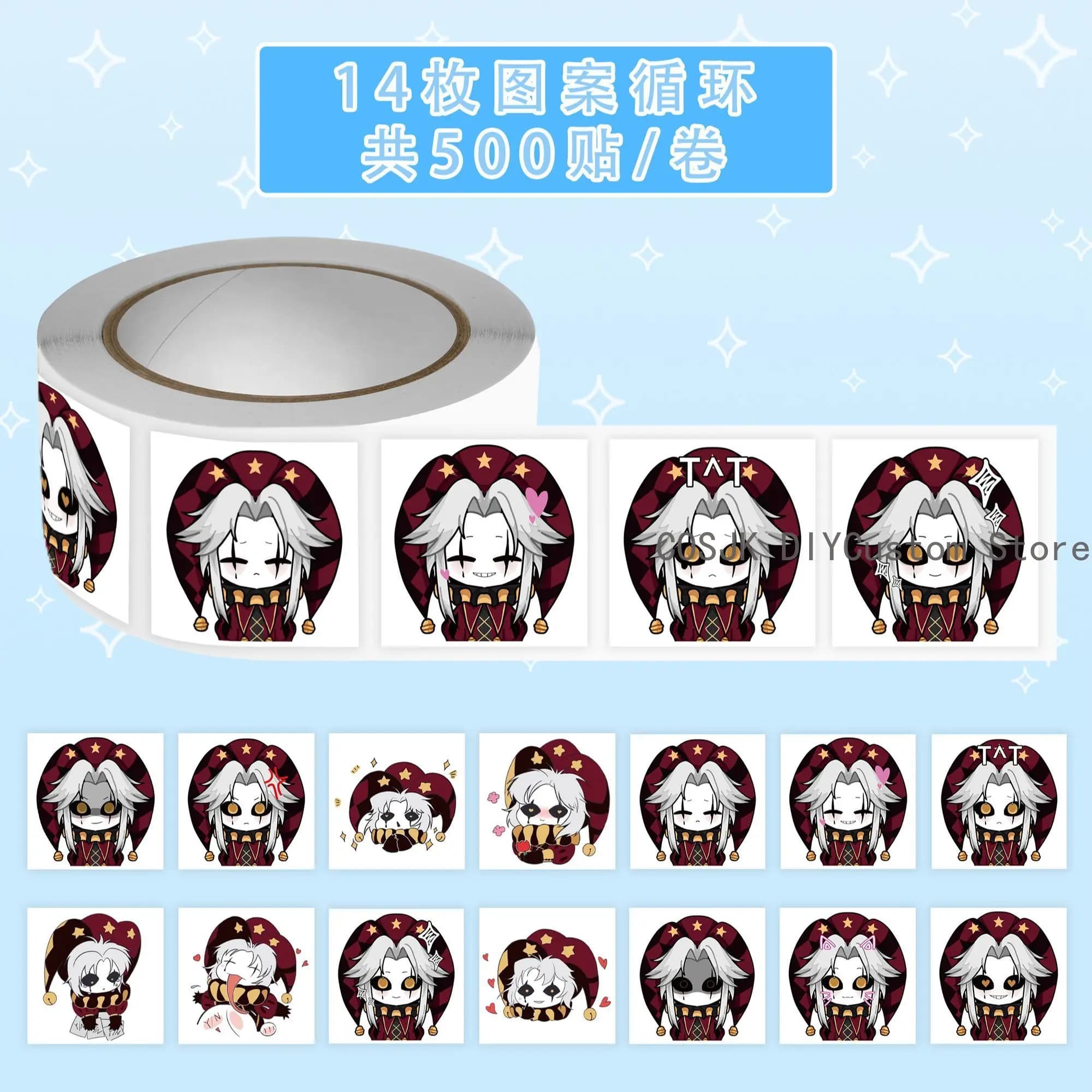 500 pieces/rot Anime Pierrot The Freak Circus Wall decal Harleguin Q Version for DIY, laptop, envelopes, scrapbook, car, motorcycle, gift