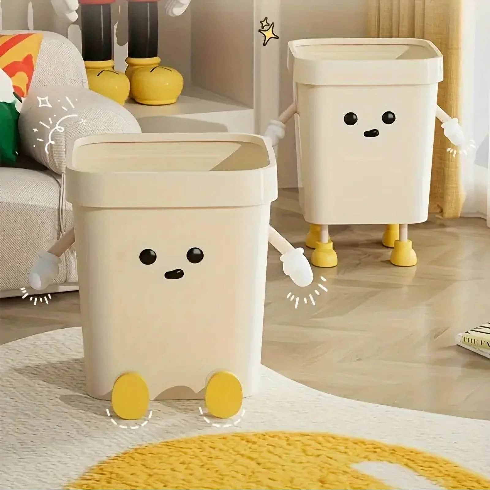1 contenitore per rifiuti creativo e carino, grande, senza coperchio, rettangolare, in plastica, per cucina, soggiorno, bagno (include adesivo)