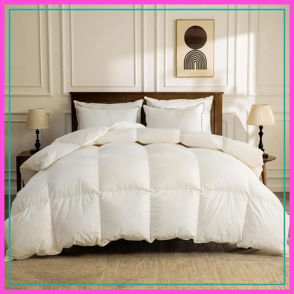 Piumino in Piuma d'Oca Biologica Extra Large King, Inserto per Piumino Soffice di Lusso per Hotel con Rivestimento in Cotone, Per Tutte le Stagioni, Bianco Avorio, 120x98 Pollici