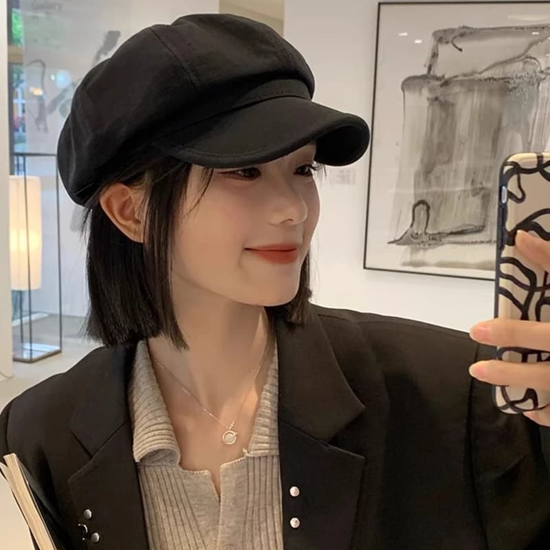 Berretto da donna in velluto a coste vintage autunno inverno tinta unita ottagonale berretto da artista strillone ragazza femminile antivento pittore cappello con visiera