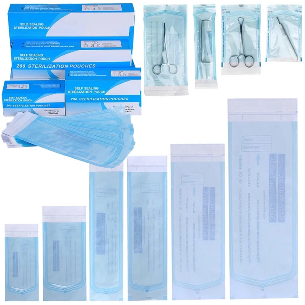200pcs Sterilization Pouch Bags 7 Size Medical-grade Self-sealing Bag Disposable Dental Nail Tool Storage Bag Tattoo Accessories