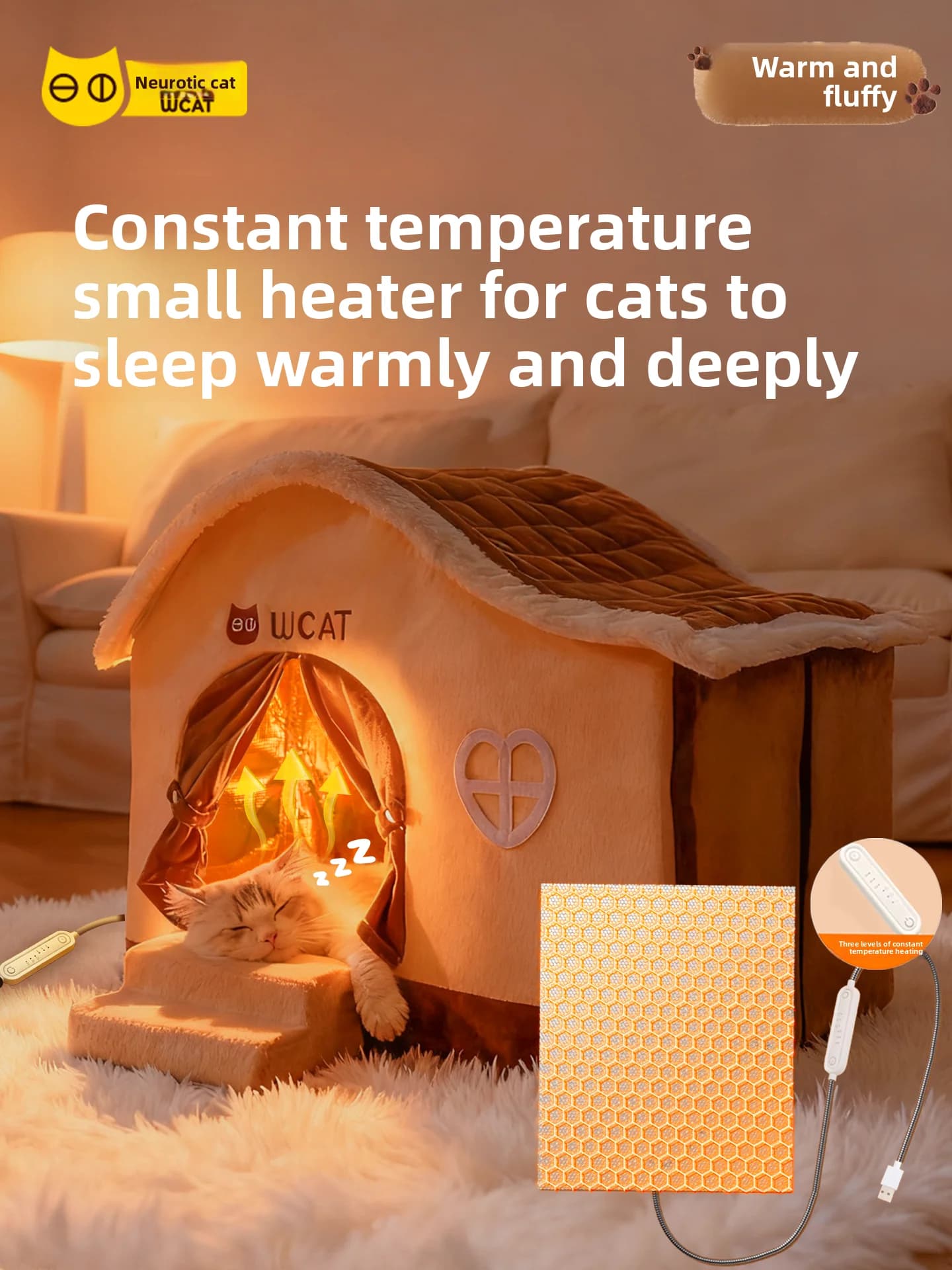 heated cat nest, sleeping nest electric blanket thickened, constant temperature heating in winter, washable cat house