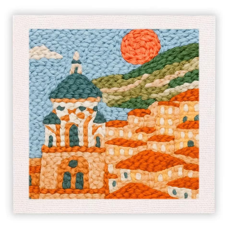 25x25cm Punch Needle Embroidery Starter Kits for Adults Beginners Scenery Pattern Punch Needle Kits Embroidery Yarns and Sewing