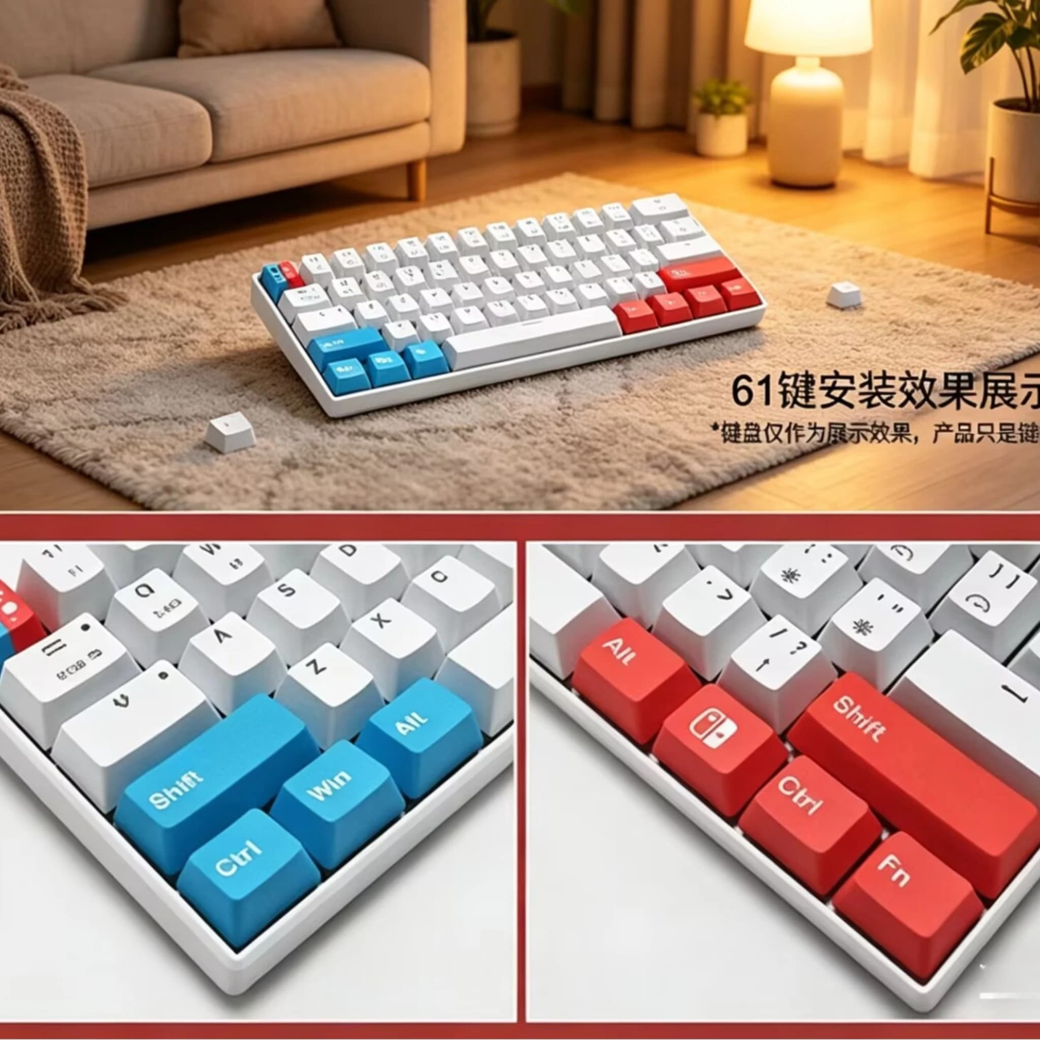 Keycaps WASD in PBT con Sublimazione a Colore, Profilo OEM, Tasti Supplementari Personalizzati per Frecce e Shift per Tastiere Meccaniche