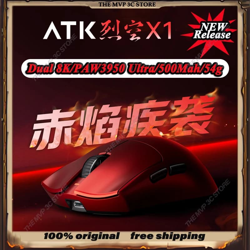 NUOVA versione ATK X1 Mouse da gioco wireless personalizzato definitivo PAW3950Ultra Dual8K 2.4g 0.3ms 500mah 750IPS 42000DPI laptop