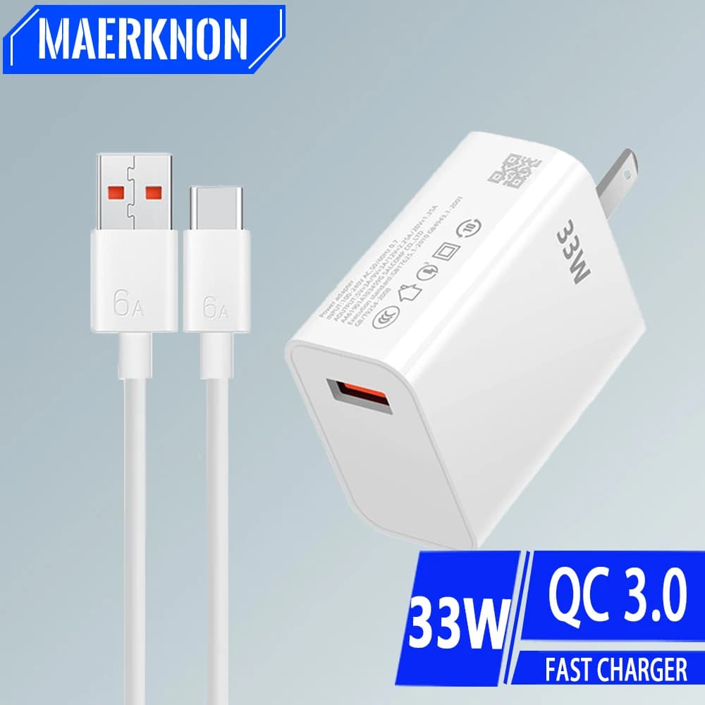 Caricatore rapido USB da 33 W Ricarica rapida 3.0 Caricatore da muro con spina UE/USA per Xiaomi 14 13 Redmi K30 K40 Adattatore per caricabatterie portatile per telefono USB
