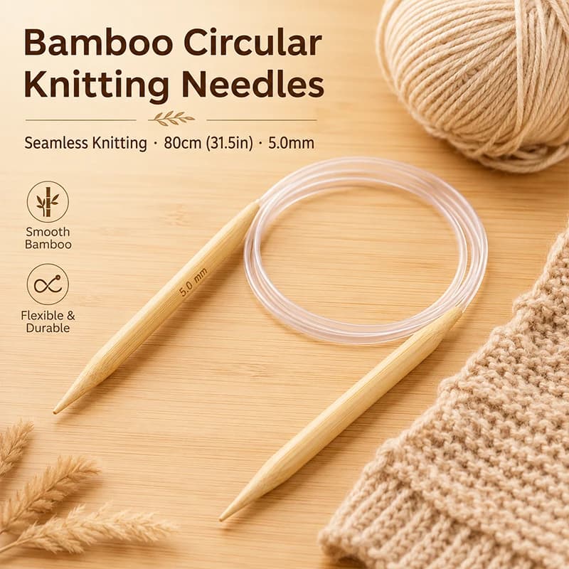 80CM Bamboo Circular Knitting Needles 5.0mm Handmade DIY Knitting Tools for Scarf Sweater Weaving