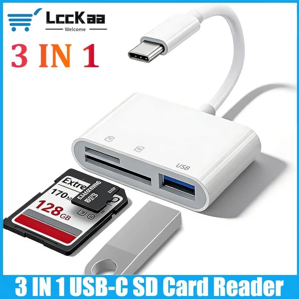3 in 1 USB C To SD/TF Memory Card Reader Converter Data Transfer for Huawei Samsung Xiaomi Laptop MacBook Android Phone Camera