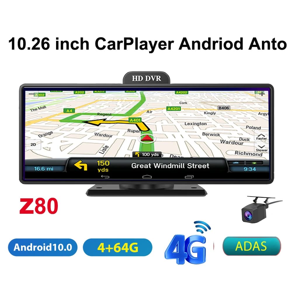 Autoradio Android 10.26 inch with GPS, Navigation 4G, Dash Cam, Video Recorder Z80, 4G+64G Retrovisor Mirror, Monitoring Parking 24H