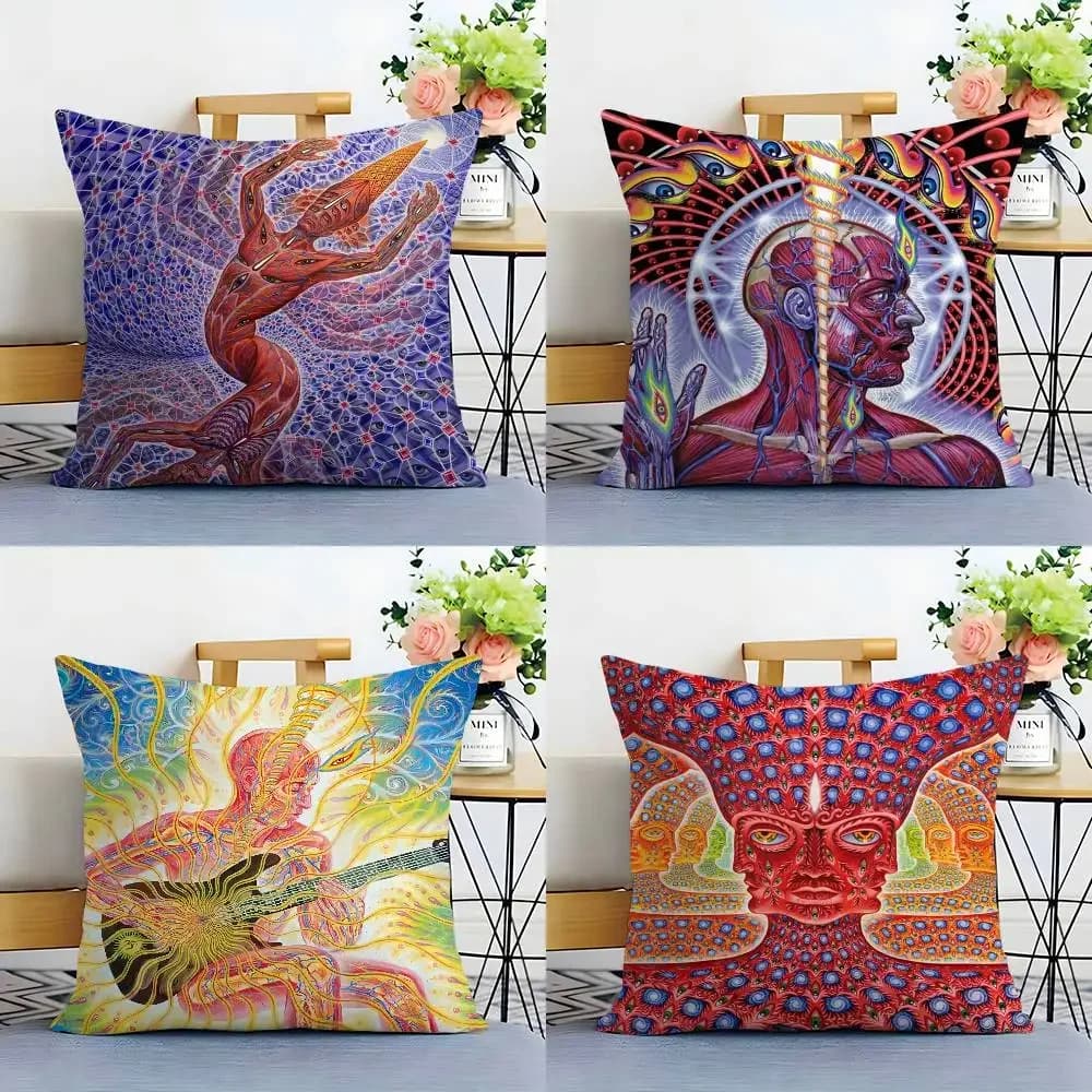 VIKAMA Psychedelic Abstract Art Cushion Cover Spiritual Vision Living Room Sofa Cushion Cover Meditation Space Room Decor