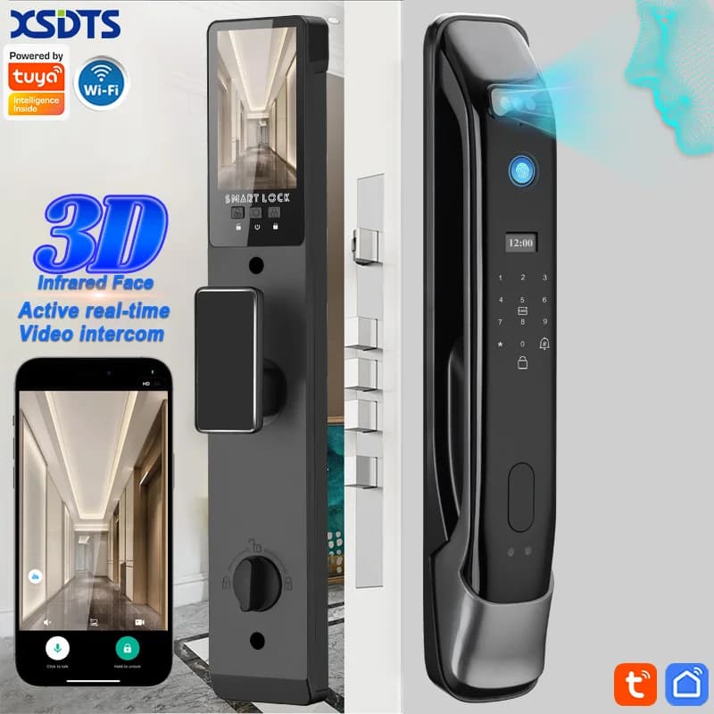 Serratura digitale con riconoscimento facciale citofono in tempo reale 3D con password per impronte digitali della fotocamera Sblocco serratura elettronica senza chiave