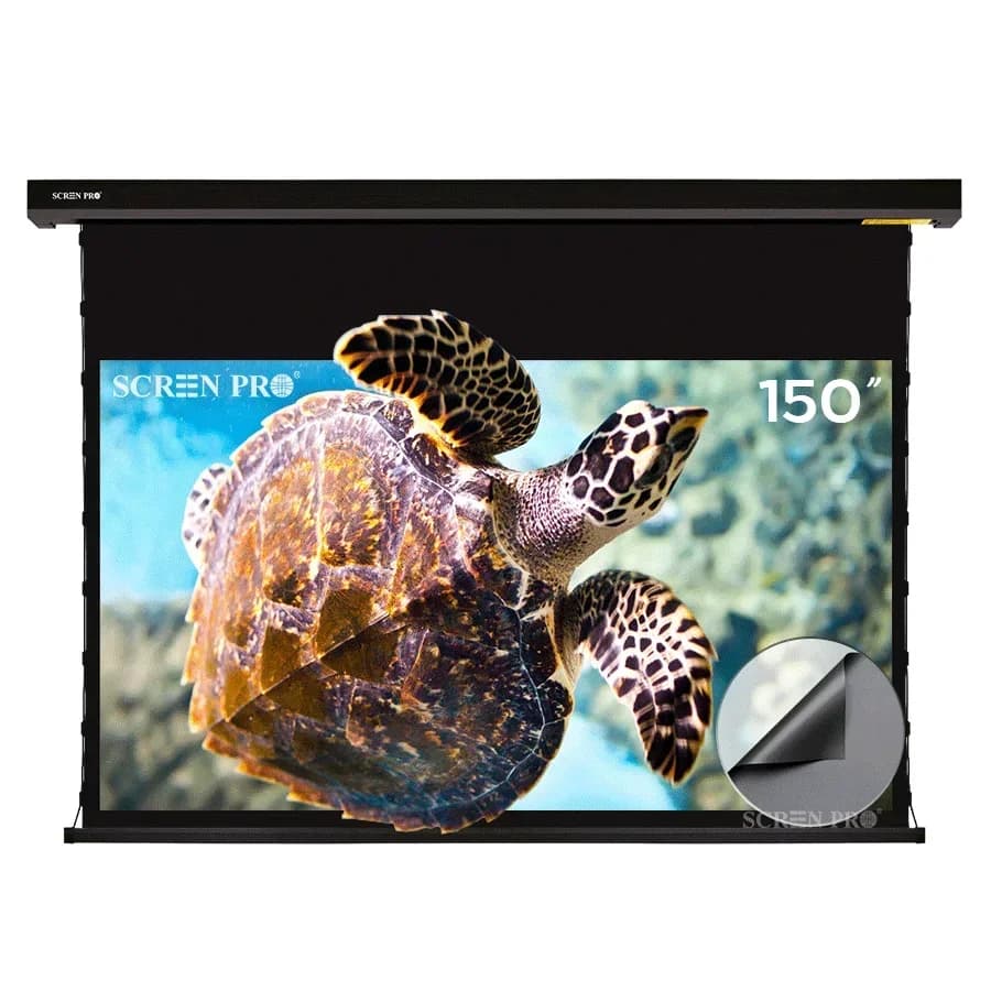SCREEN PRO Schermo di proiezione tensionato con linguetta motorizzata da 150 pollici Schermo per proiettore a lungo raggio 4K ALR per Home Cinema
