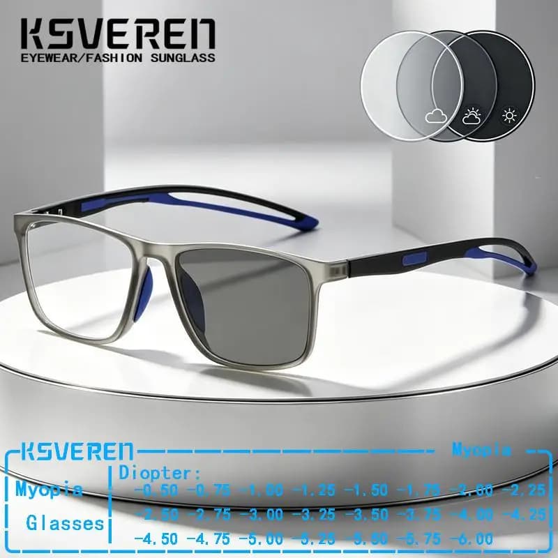 Occhiali Sportivi Fotocromatici TR90 per Miopia, Unisex, Ultra Leggeri, Antiscivolo, con Lenti Ottiche Graduate, per Esterni, che Cambiano Colore al Sole