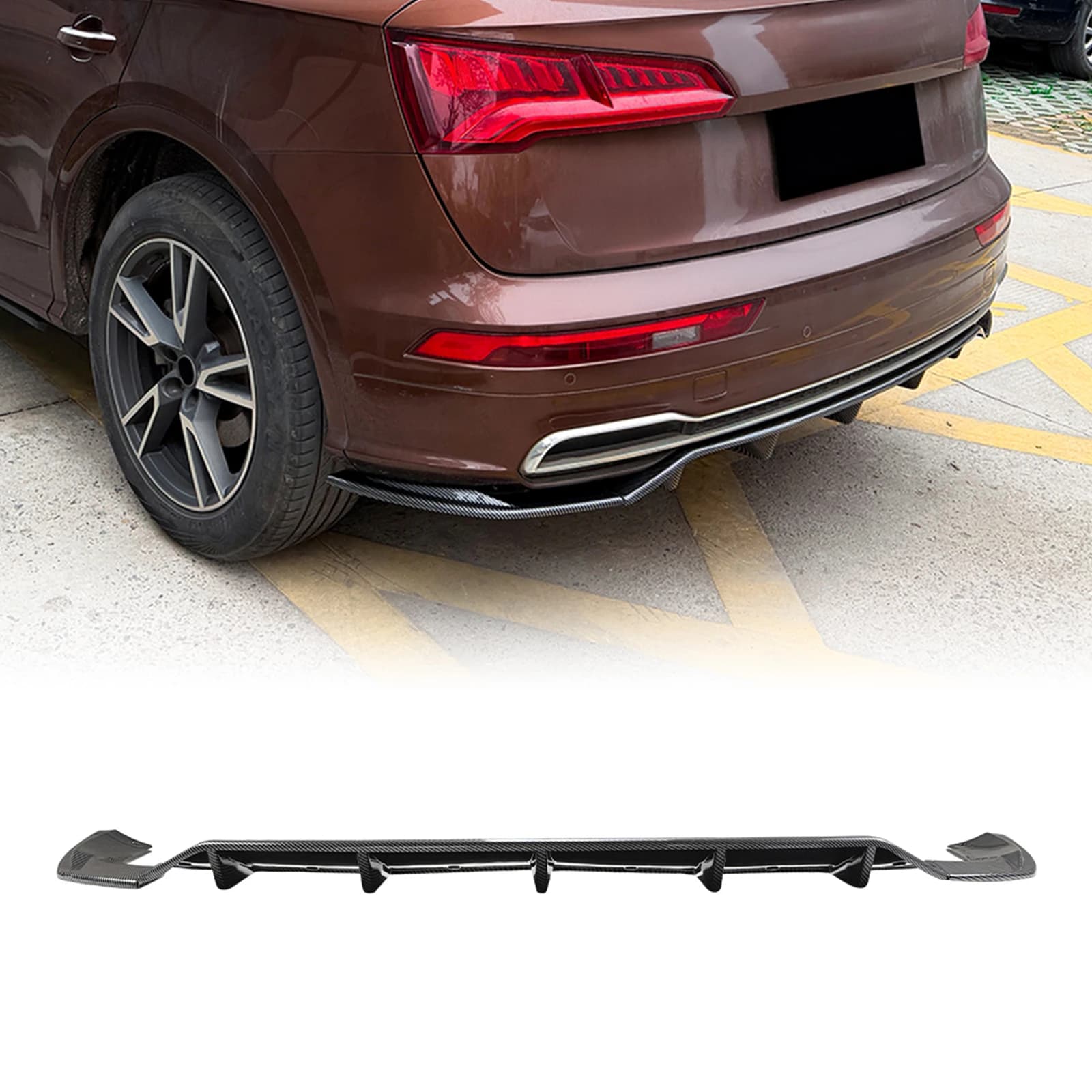 Diffusore Posteriore Spoiler Paraurti Nero Lucido/Effetto Fibra di Carbonio per Audi Q5 FY Sline 2018-2020 S-Line