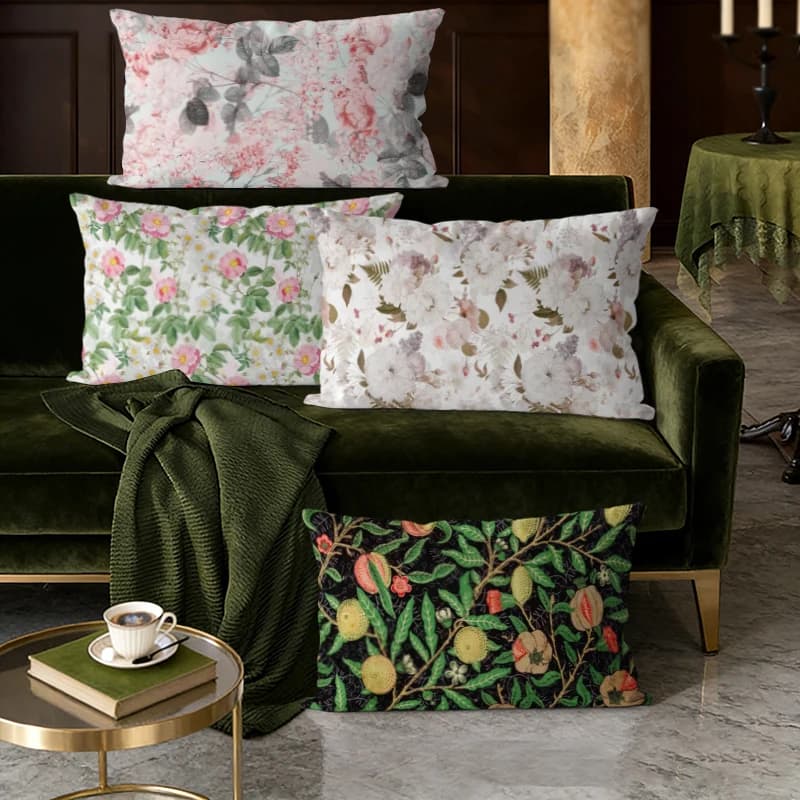 Fodere per cuscini lombari con stampa floreale e frutta vintage, adatte per divano, camera da letto, auto, cuscino rettangolare per schienale