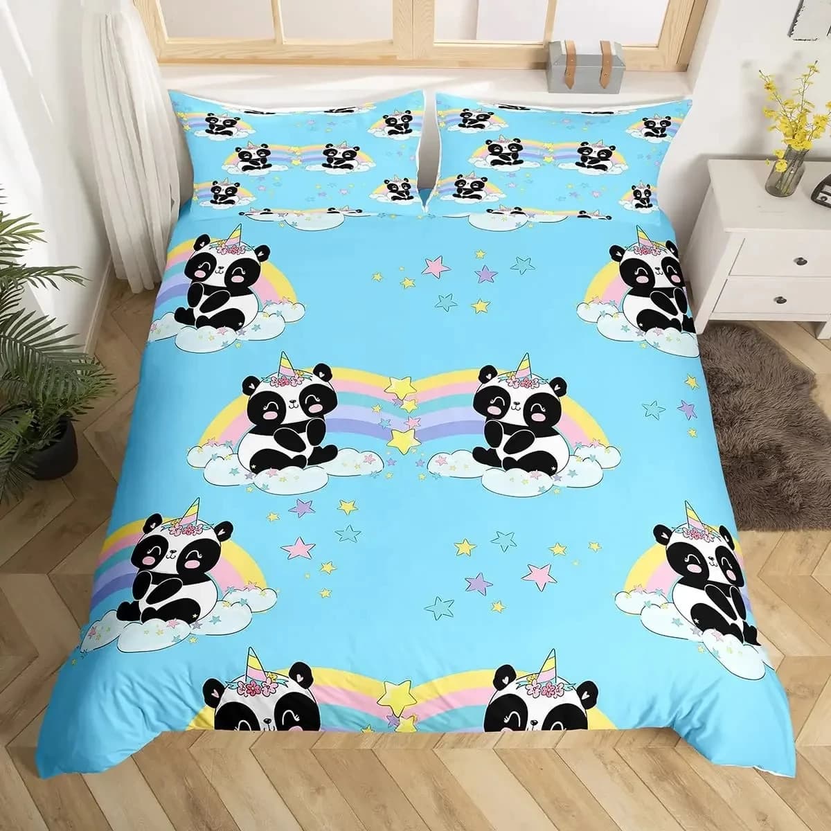 Cute Unicorn Panda Duvet Cover Cartoon Animal Bedding Set Microfiber Star Rainbow Comforter Cover Twin Queen King for Girl Boys