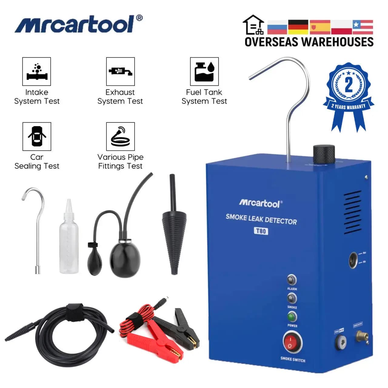 MR CARTOOL T80 Smoke Machine Leak Detector with Pump EVAP Pipe Leak Locator Smoke Generator Diagnostic Tool for Car Motorcycle