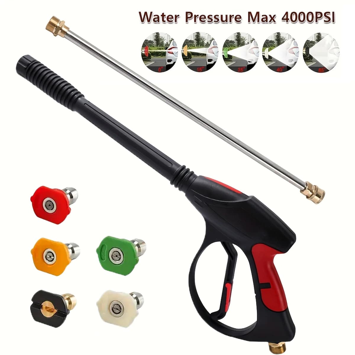 Pistola per autolavaggio ad alta pressione 4000PSI da 40 pollici con valvola in ottone M22-14 e attacco rapido da 1/4" 5 ugelli per la pulizia di camion/capote