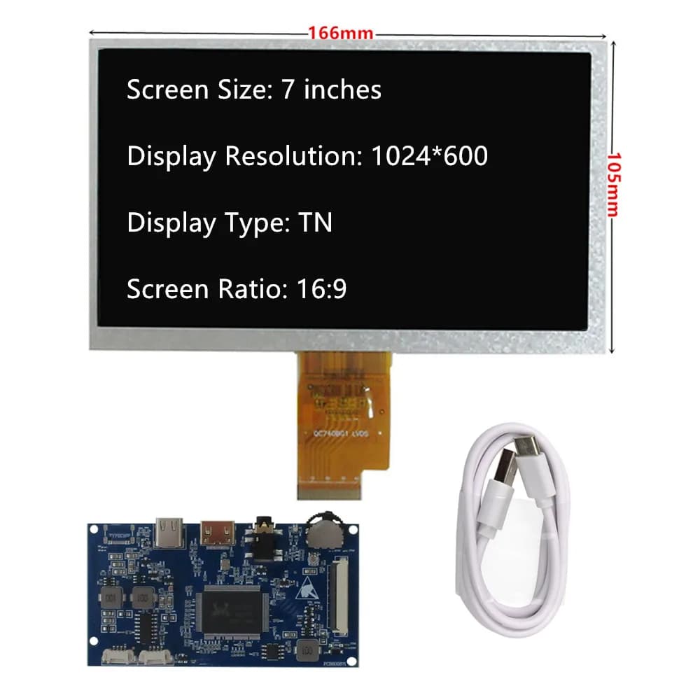 Portable 7 Inch LCD Screen EJ070NA-01J Type-c/Mini HDMI control card Raspberry Pi PC Multipurpose Monitor DIY