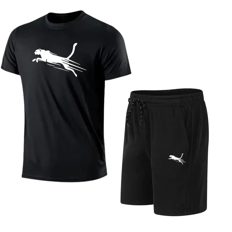 Men's Summer Race 2026: Casual T-shirt with Glue Print and Shorts - Set Two Pieces Breathable Fast Drying for Slow Race