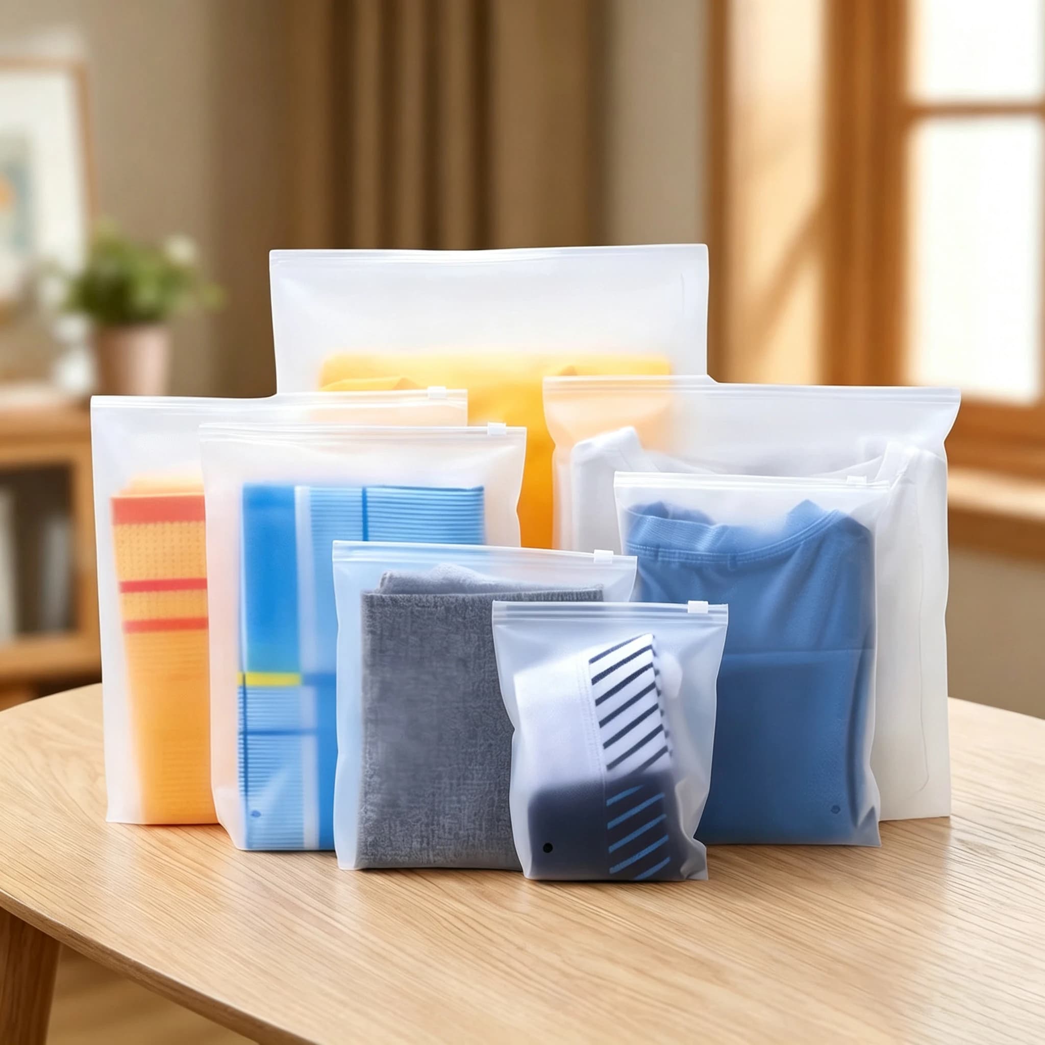 CPE Clear Flexible Zipper Storage Bags, Reusable Pouches for Garment Cosmetic Snack Small Item Separate Pack