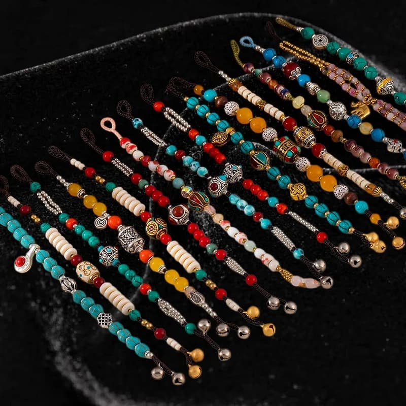Ethnic Style Nepal Multicolored Turquoise Bracelet Bracelet Ethnic Tibetan Style Creative Bell Hand Rope Bracelet Jewelry Women