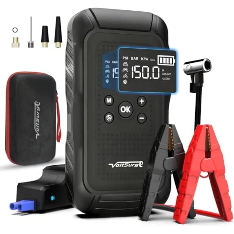 Avviatore di Emergenza 7000A con Compressore d'Aria per Tutti i Motori a Benzina/Diesel 10.0L, Starter 12V con Gonfiatore Pneumatici Auto 150PSI, Batteria per Auto