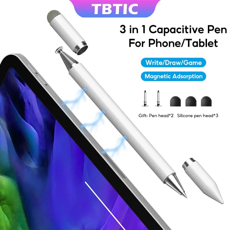 TBTIC Penna capacitiva stilo universale 3 in 1 per iPad Matepad Telefono Touch Screen Matita tablet Android