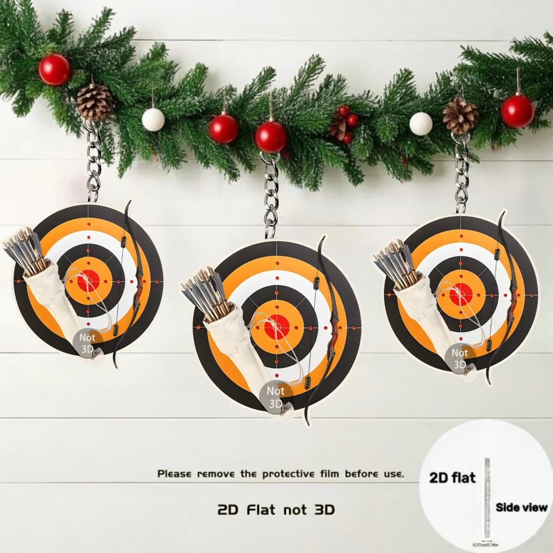 Portachiavi con ciondolo bersaglio con arco e freccia, tema tiro con l'arco, ciondoli in acrilico piatto 2D, decorazione da appendere per borsa, regalo festivo per feste