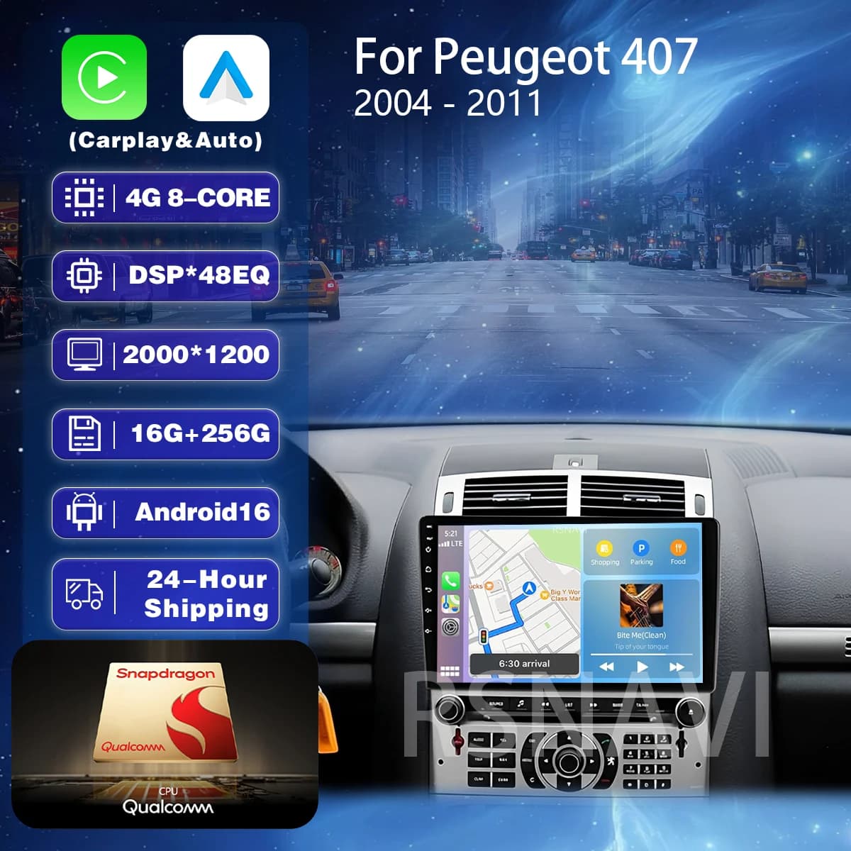 Autoradio Android 16 Plug and Play per Peugeot 407 CC 407CC SW 2004 - 2011 con Carplay, Navigazione Multimediale, Video e Stereo