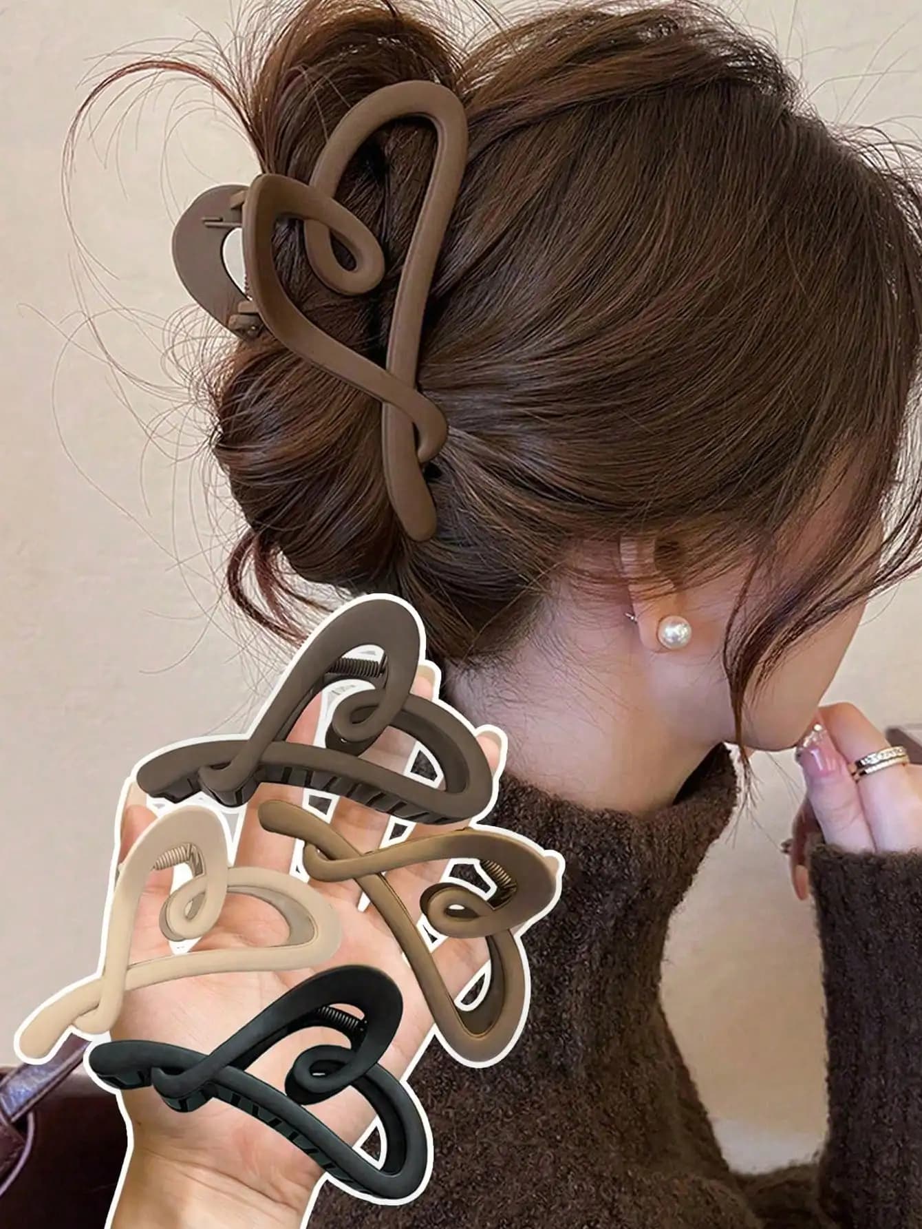 4pcs/1pc Black, White, Khaki, Brown Heart-Shaped Hair Clips, Fashion Versatile Elegant Minimalist Matte Plastic Hair Accessories Suitable For Daily, Casual, Party, Work, Vacation, Face Washing, Makeup, Matching Summer Beach Holiday Summer Beach Claw Clips