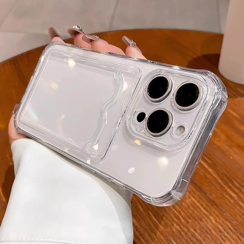 Transparent Silicone Phone Case for iPhone 17 16 15 13 11 12 14 Pro Max Air 16E 7 8 Plus XR XS X SE 2022 Soft Credit Card Case