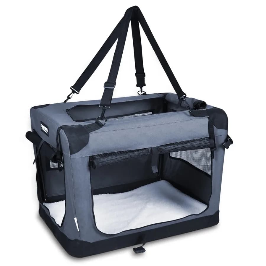 and GOOPAWS: 27" Soft Pet Crate - Grey - Dogs and Cats Up to 35 lbs 3 Door Folding Kennel Indoor Outdoor Travel Carrier Mesh Wi